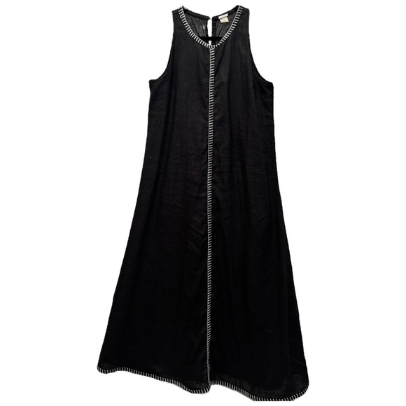 Magaschoni Dresses & Skirts - 🖤 Magaschoni 100% Linen Black Sleeveless Midi Dress | Size 8 | Trim Detail